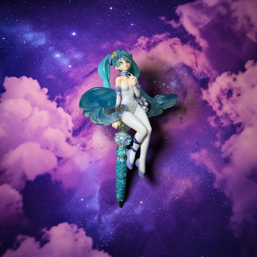 Teal and White Anime Figure Pen